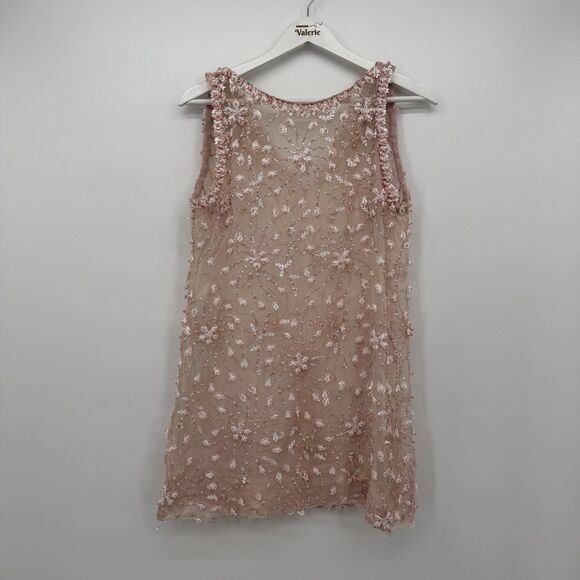 Unbranded Vintage Pink Beaded Sheer Sleeveless Overlay Womens XS-S - Picture 1 of 16